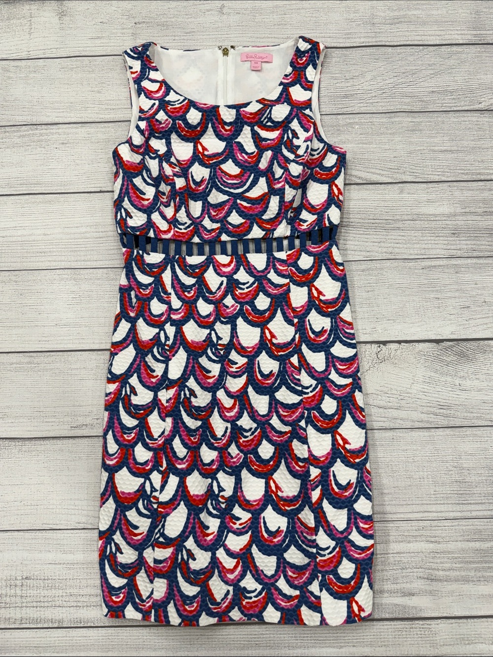 Lilly Pulitzer Textured Sheath Dress Pink Blue Print Size 00